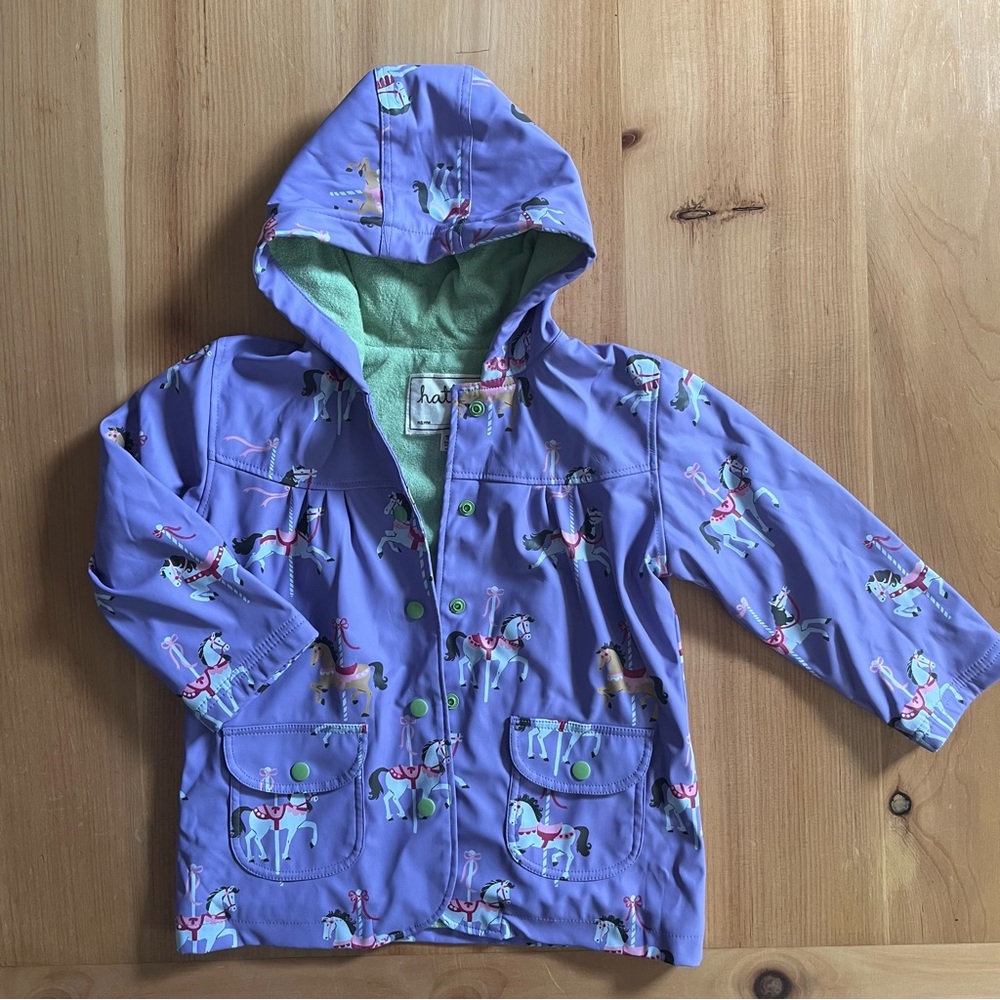 Hatley Carousel Horse Raincoat Size 4 Lavender Terrycloth Lined
